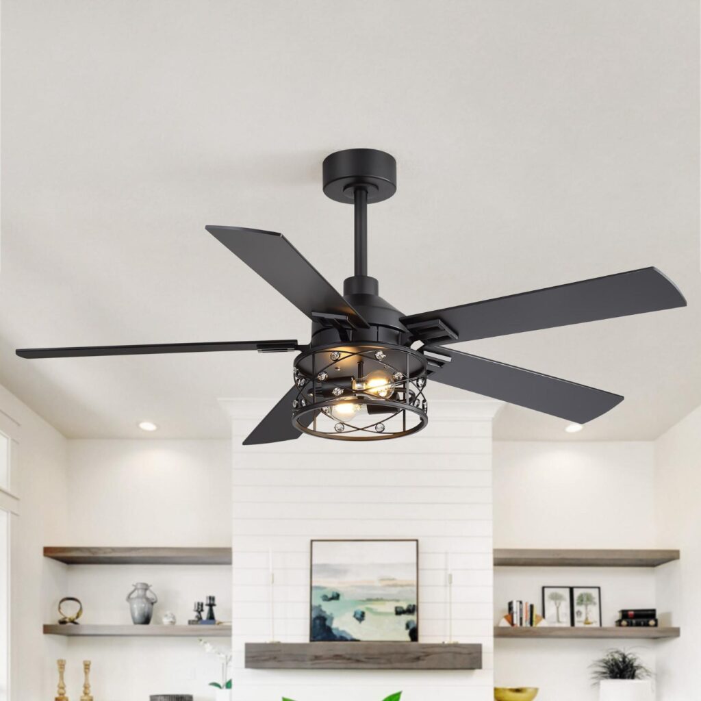 black ceiling fan with light